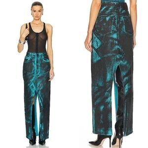 NEW RTA Blue Black Ocean Night Slit Denim Maxi Skirt Size 29